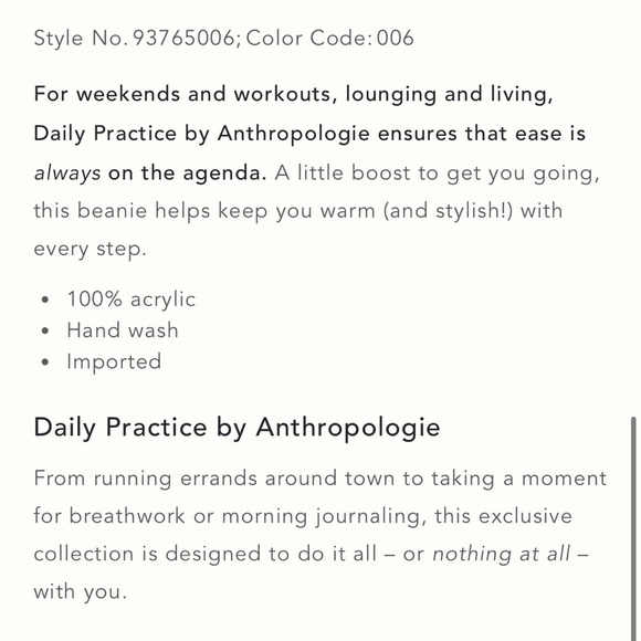 Anthropologie Daily Practice Sport Club Ribbed Beanie Hat in Light Grey NWT - Picture 4 of 5